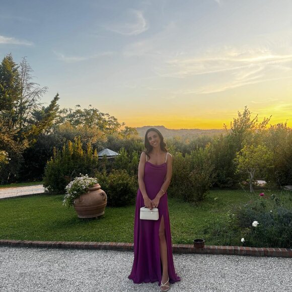 Drape-Neck Faux-Peal-Strap Gown - Macy's - Picture 1 of 4